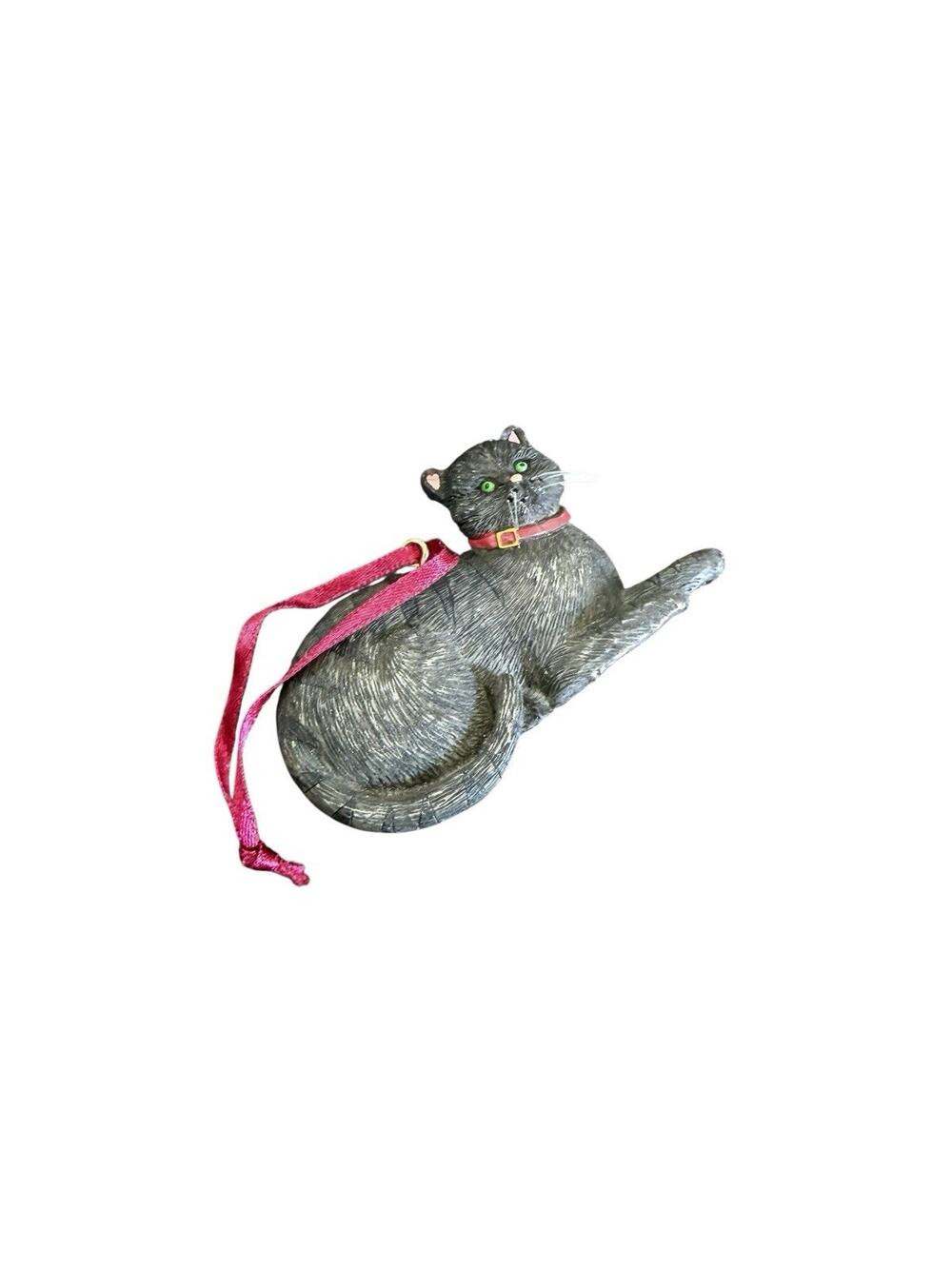 Vintage Debbie Mumm Cat Black Dark Gray Christmas Ornament Stamped